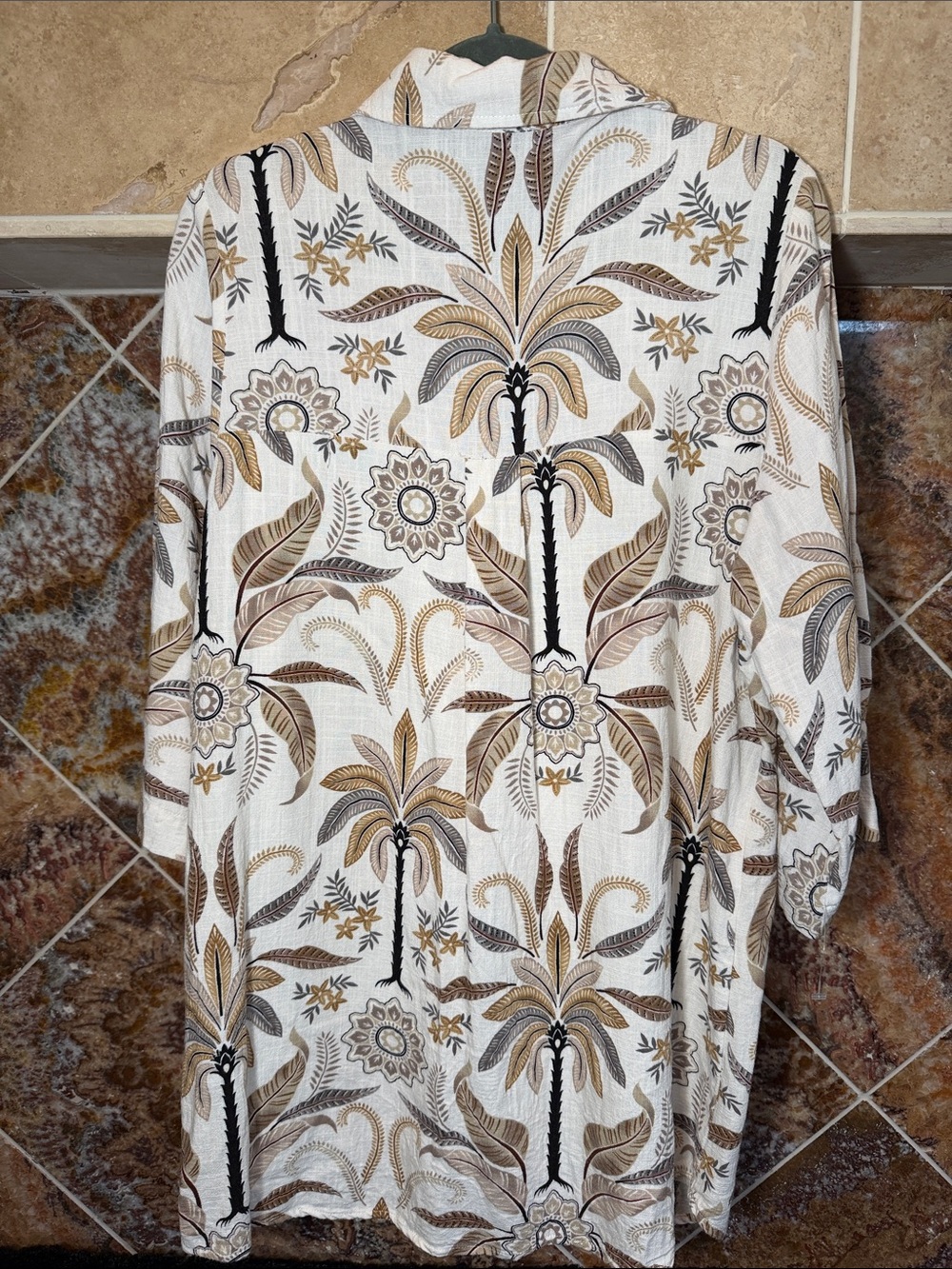 Label of Love Beige Brown Palm Floral Safari Button Front Tunic Dress Small - Picture 3 of 7